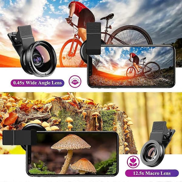 APEXEL 0.45x Universal Super Wide Angle 12.5x Macro SLR Effect External Camera Lens for Phone