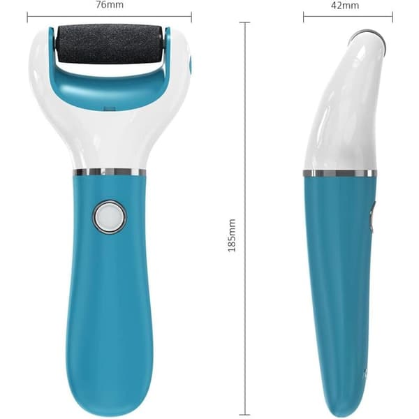 Electric Foot File for Dead Skin Removal with 2 Roller Heads, Rechargeable Battery, Blue, Compatible with Pedicure Tools