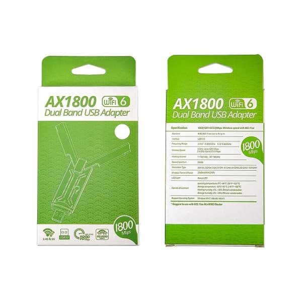 1800 Mbps Wifi 6 USB 3.0 -sovitin 2.4g 5.8g Wifi6 Dongle Verkkokortti Tuki Win 7 10 11 Pc