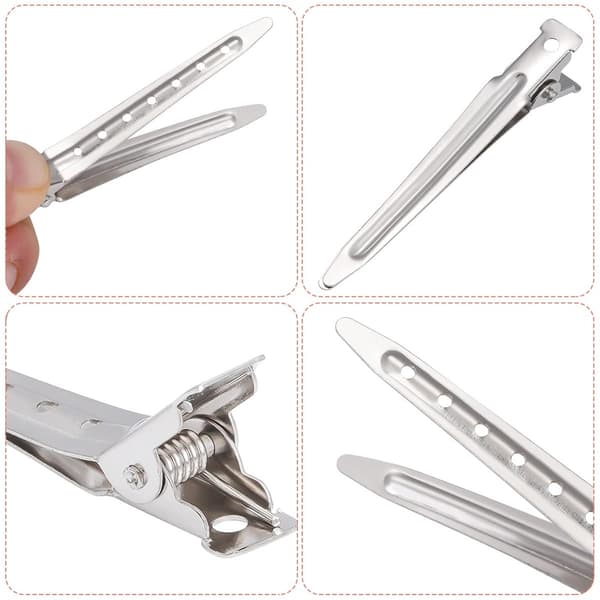24 Hårklemmer Duck Bill Clips - 2,75 tommer rustfrie metall alligator krølleklemmer med hull - for hårstyling/hårfarging - Hårnåler Damer sølv