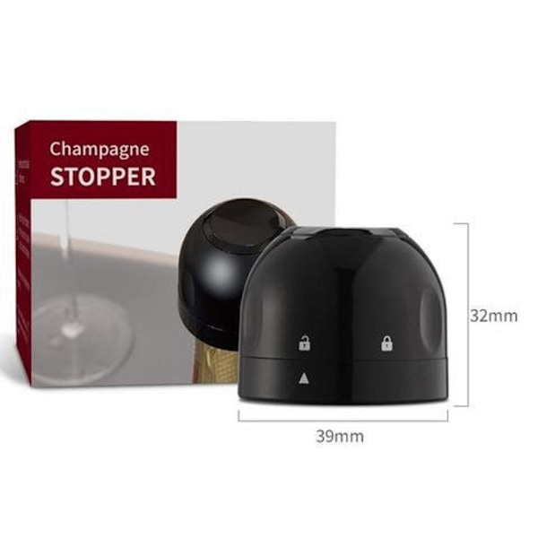 Champagne- og vinprop 1-, 2- eller 4-pak Sort Sort Black 1-pack