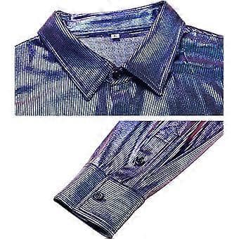 Disco-skjorter for menn, glinsende langermet skjorte (3XL Blå)