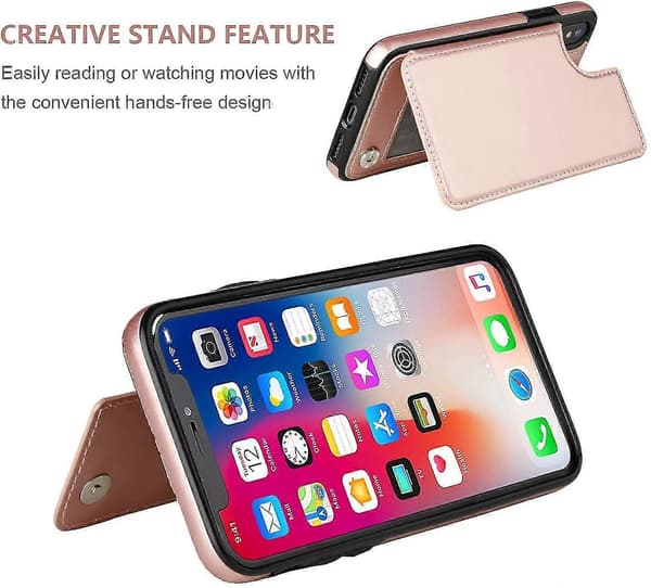 iPhone Xs iPhone X Plånboksfodral med Korthållare, Dubbellås Magnetiskt - Roséguld