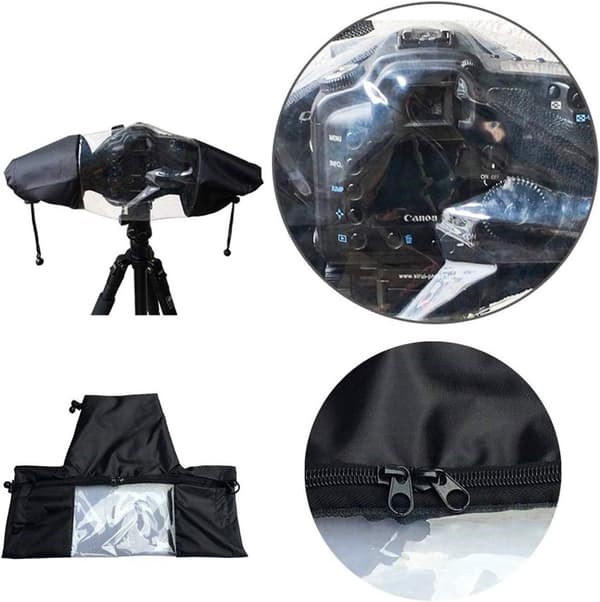 Waterproof Camera Rain Cover, Soft, with Drawstring and Sleeves, Nylon, Black, for Photography