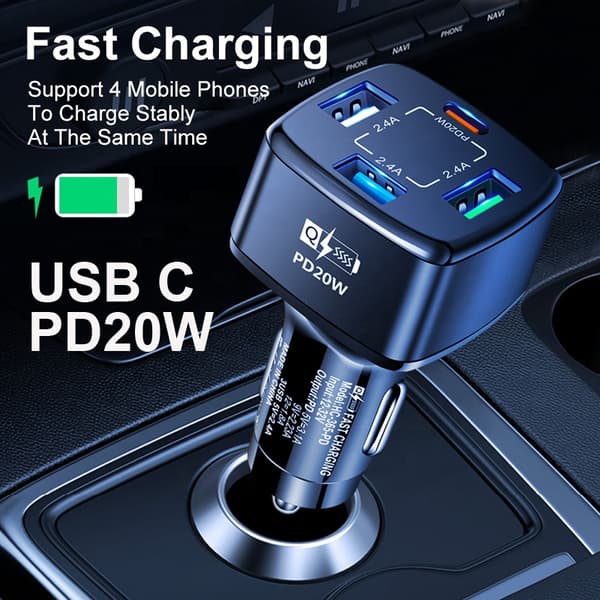 Avancerad Multi-USB-port PD 20W Snabbladdande Typ-C-billaddare med CE- och FCC-certifiering【COPL】