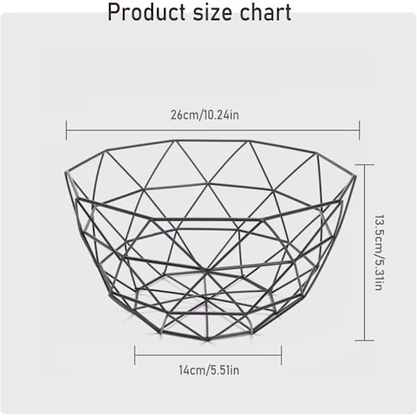 Metal Fruit Basket Decorative Wire Bowl with Ventilated Geometric Design for Kitchen Countertop Fruit Snacks and Bread Black 26 cm