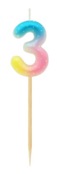 Nummer Pastell Ombre Fargerikt Tall 3 Lys, Bursdagslys