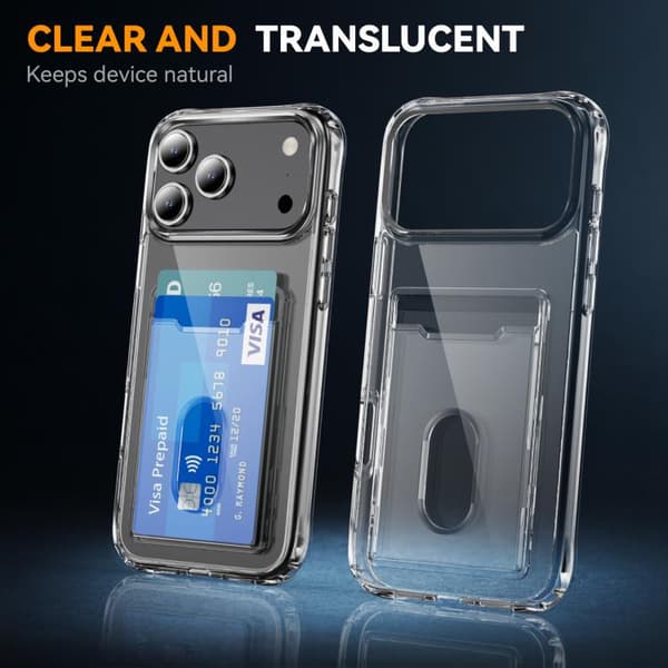 Krystalklart iPhone-cover med kortlomme, hybrid PC og TPU-beskyttelse [JUN]
