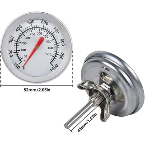 Grilltermometer i rustfrit stål – Område 50-500°C – Analogt display – Til pizzaovne og brændefyrede ovne