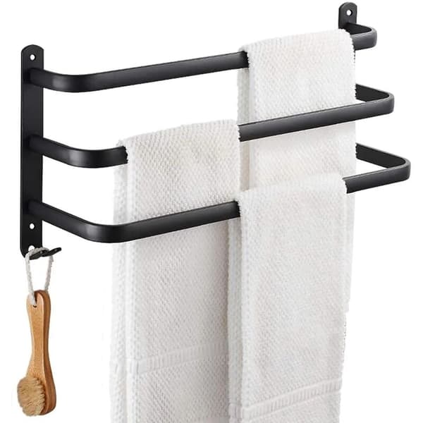 Pyyheteline, ruostumaton teräs, seinäkiinnitys, 3 osaa, pyyheteline kylpyhuoneeseen/keittiöön (musta, 50cm)