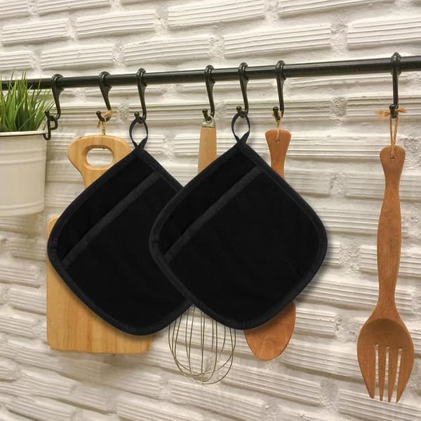 2-pack Pot Holders with Pockets Kitchen Heat Resistant Machine Washable Square Oven Mitts Terry Pot Holder Set 21 x 19 cm for Baking Cooking