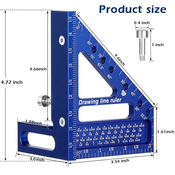 3D Multi-Angle Ruler - Aluminum Miter Angle 22.5-90° for Carpenters