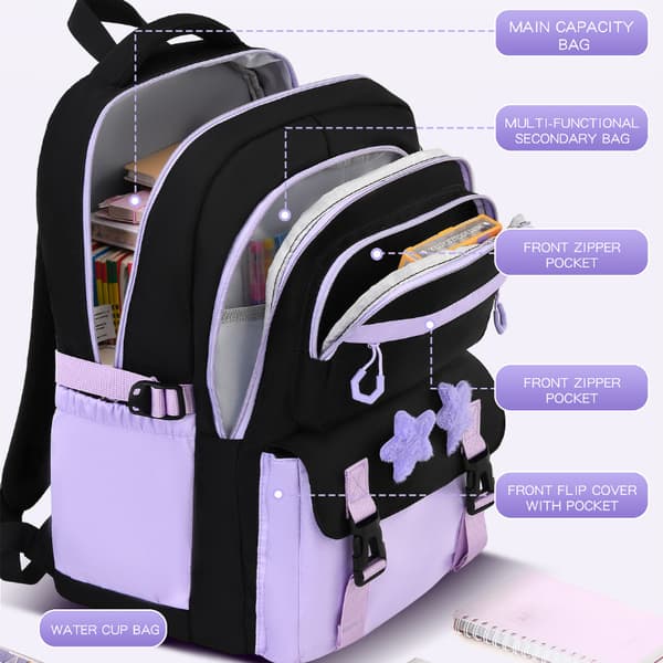 School Bag, Large Capacity Backpack for Teenagers, Girls' Backpack (Black)