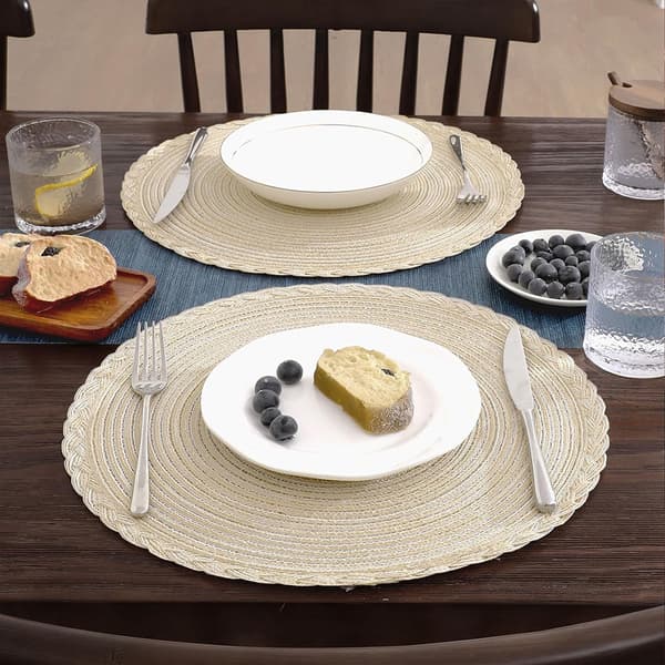 38 cm pyöreät punotut pöytätabletit, 4 kpl:n setti, pyöreät boho-pöytätabletit keittiöpöytään - (beige)