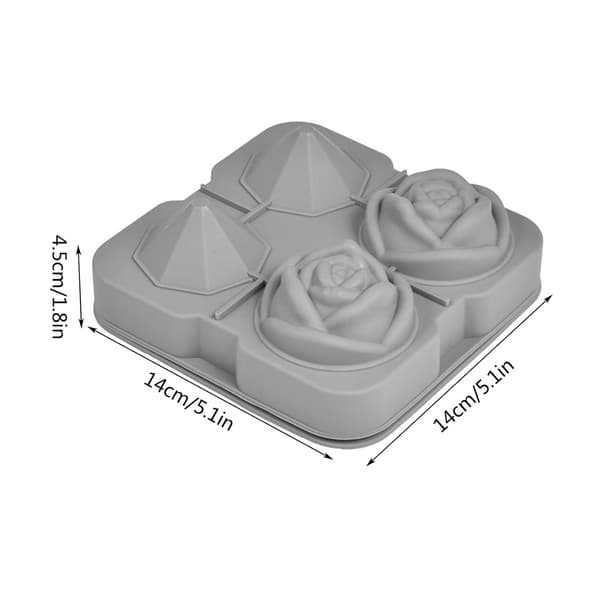 Isterningbakke, 2,5 tommer isterningssilikoneforme, 2 roser 2 diamant isboldmaskine (grå)