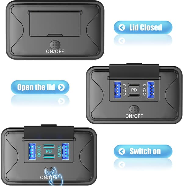Väggmonterad 4-portars 78W USB-laddare - 36W PD & 18W QC3.0 snabbladdningspanel