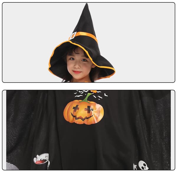 (Gul) Halloween-heksekappe for barn med hatt - Hudvennlig