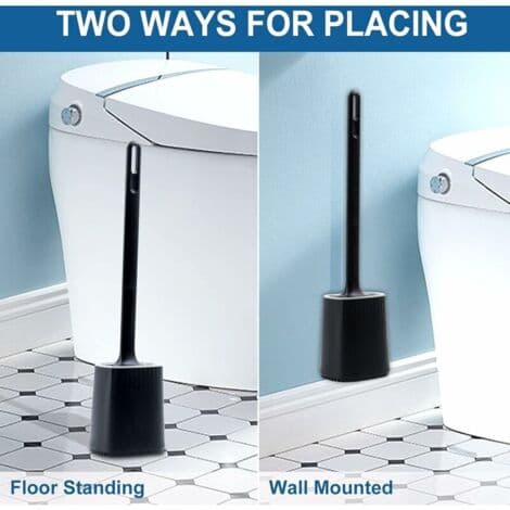 Silicone Toilet Brush with Wall Mount - 3-in-1 Head for Deep Cleaning - Removable Three-Layer Base - Drill-Free Installation