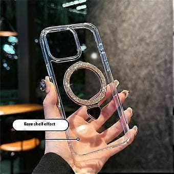 Compatible Case for iPhone 16 Pro Max TPU + Acrylic Transparent Phone Case with Glitter Ring Stand (Gold)