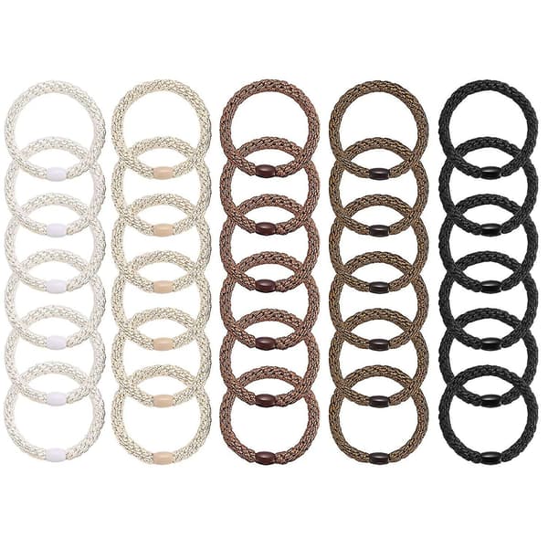 Hårbånd til kvinder og piger, 30 stk. elastiske hårbånd, hestehaleholdere til tykt hår (sort/brun/hvid/beige/kaffe)