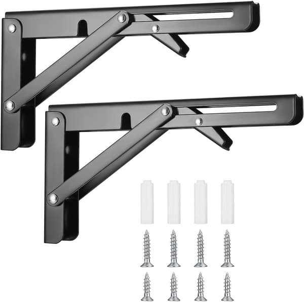 2-pack hopfällbara väggfästen, fällbara fästen, hopfällbara fästen för tung last, för bord, garage, kök, sovrum - svart
