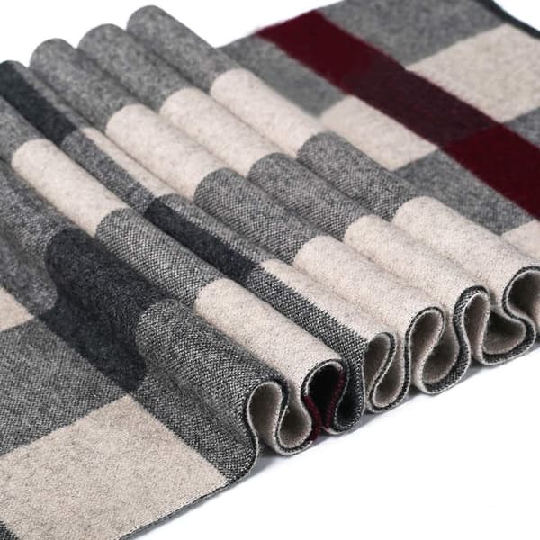 Lång herrscarf grå och röd affärsscarf för män vintervarm rutig scarf för män 180 x 30 cm