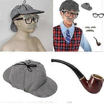 2 stk Detektivdragt Sæt Deerstalker Hat Rygerør Cosplay Hat Kostume Rør til Halloween Temafester Sort