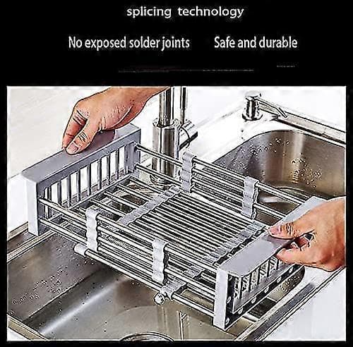 Retractable Stainless Steel Sink Strainer, Telescopic Dish Basket with Adjustable Armrest, Sink Basket for Kitchen, Over-the-Sink Dish Rack (FMY)