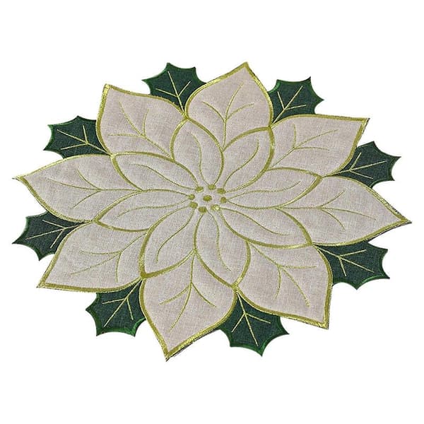 Red Table Runner, Embroidered Velvet Fabric Poinsettia Table Runner for Christmas Table Decoration White White