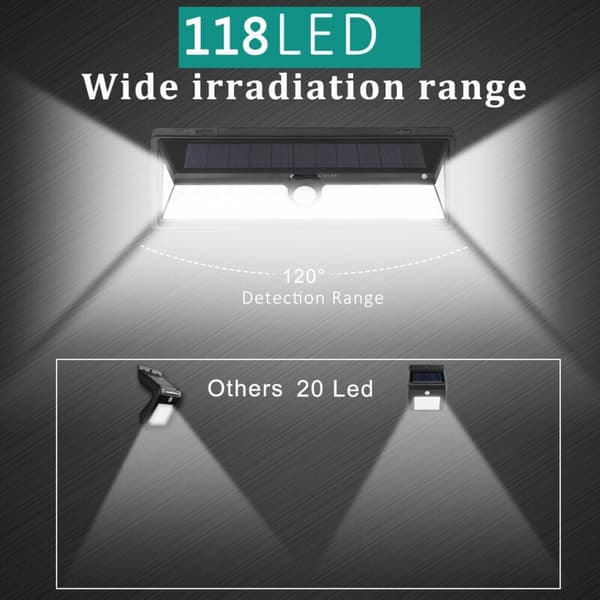 118 LED Solar Light 1000 Lumen Wall Lamp PIR Motion Sensor IP65 Waterproof Outdoor Garden...
