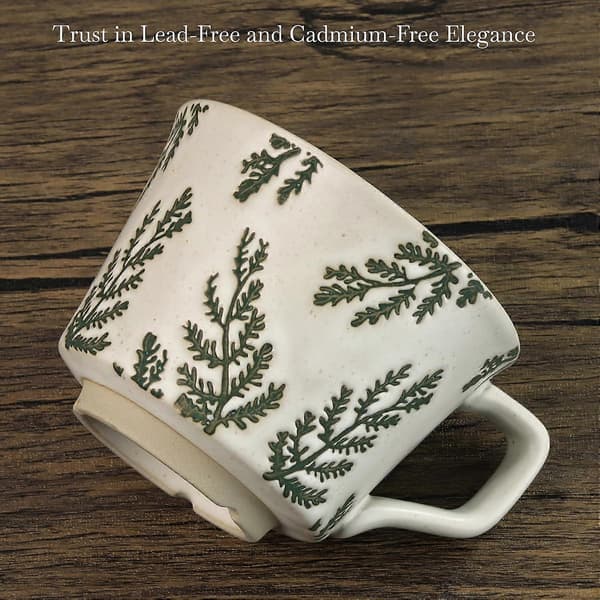 SBSG Ceramic Coffee Mug, 355 ml Unique Teacup with Large Handle, Stoneware Mug for Tea Mocha Latte Cappuccino Espresso (1-pack, Leaves)