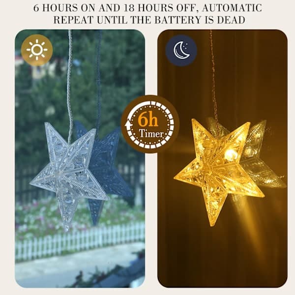 LED Star Curtain Light String Christmas Decoration Diamond Battery Operated Timer 8 Modes, Star Light String Curtain Waterproof Warm White