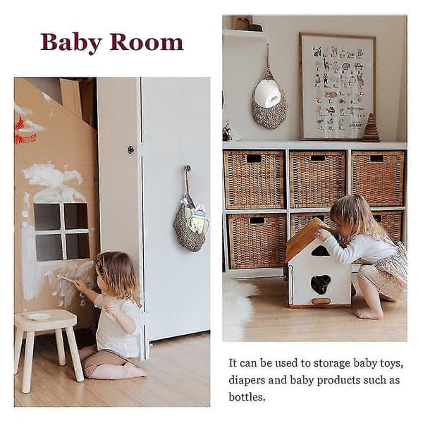 Hanging Onion Storage in String for Pantry, Potato and Garlic Baskets, Boho Wall Baskets 2 pcs