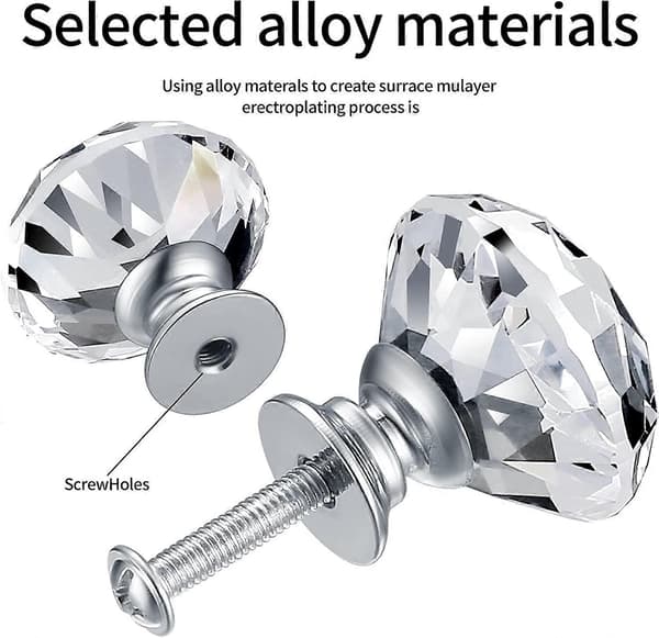 8-pack Crystal Door Knob, Diamond Handle, Diamond Furniture Handle, Handle Knobs Cabinet Decoration, Drawer, Kitchen Knob Handle - 30 mm