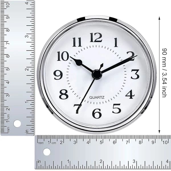 3-1/2 tum (90 mm) Quartz Klockinsats/Montering med Arabiska Siffror, Quartz Urverk (silverfärgad Kant) A