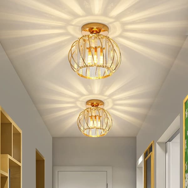 Gull Kristall LED Taklampe - E27 Mini Lysekrone Hall - Innendørsbelysning Ø185mm - Lyspære Ikke Inkludert