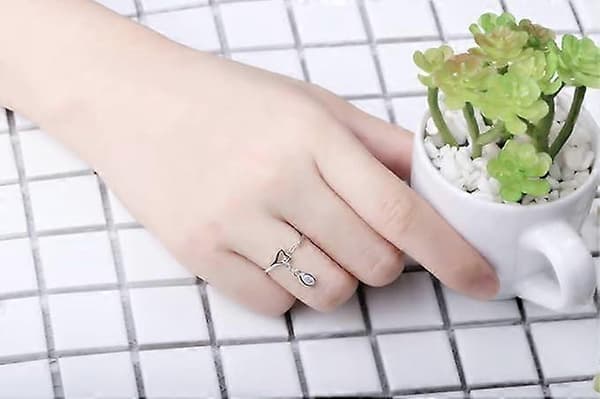 Hjärta Evighetskedja Statement Ring för Kvinnor Flickor 925 Silverpläterad Imitation Droppformad Diamant
