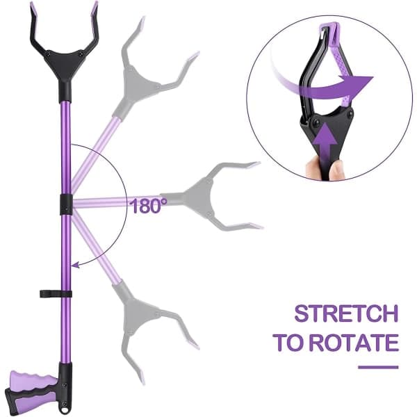 Telescopic Tweezers, 81 cm Long Object Picker with Magnet, Foldable Picker Without Bending, Grabber Tool (Purple)
