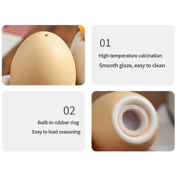 Ceramic Salt and Pepper Set, Mini Brown Egg Shaped Shakers with Carton Design Holder Zekai