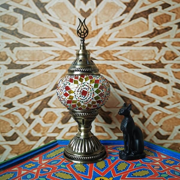 Retro Mosaikk bordlampe, for stue soveromsinnredning (vannmelonrød)