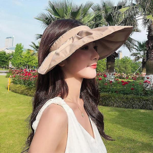 Dame sommer-visirhatt Solbeskyttelseshette Solhatt UV-beskyttelse Strandhette Strandreisehatt Svart