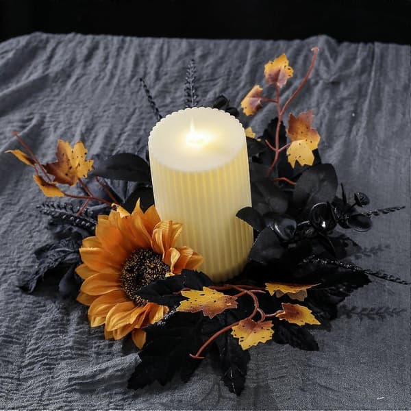 Halloween Lysring Krans 10 Tommer Kunstige Blader Solsikke Lønneblad Krans for Lysestaker