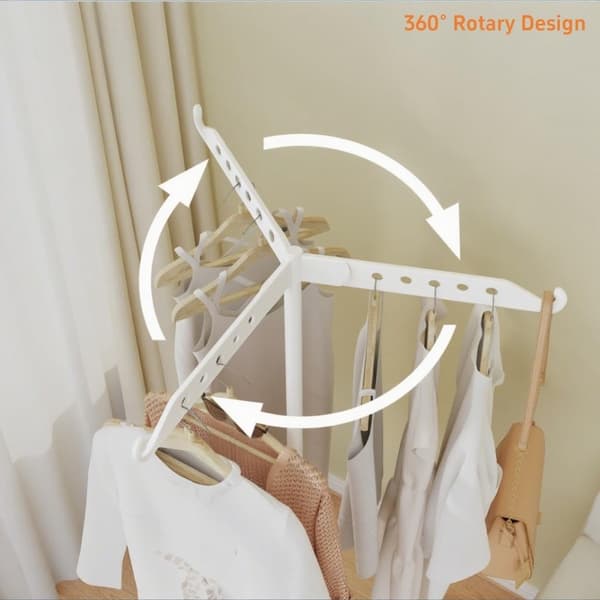 Clothes Drying Rack, Foldable, Indoor Outdoor Drying Rack, 360° Rotatable, Drying Rack with 3 Hook Arms, White