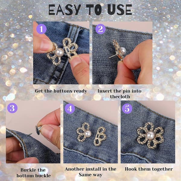 Pants Waist Adjuster, 4 Sets Removable Flower Jean Buttons for Loose Pants