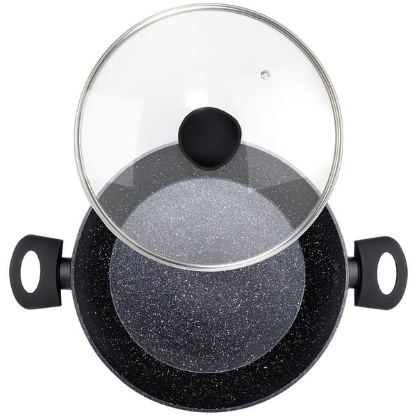 Dyp granittstekepanne med glasslokk, 28 cm, 3,5 L