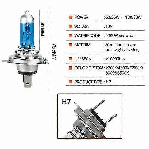 4x H7 100w 6000k Xenon Hvite Frontlyspærer Effekt Hid Lamper 12v Billamper