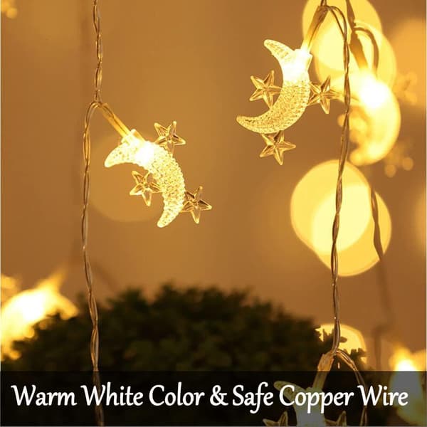 July 40 LED Moon String Lights Battery Operated 6m Moon Mini Stars String Lights for Yard Garden, Wedding Garden De