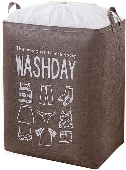 Large Laundry Hamper, Quilt, Clothes, Toys and Sundries Storage Bag, Dustproof Drawstring Opening, Foldable Brown Brown