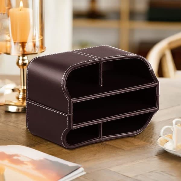 Leather Remote Control Holder with 360 Degree Rotatable TV Remote Control Holder