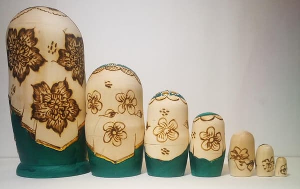7 stk grønn genser russisk jente Nesting Dolls Matryoshka leker